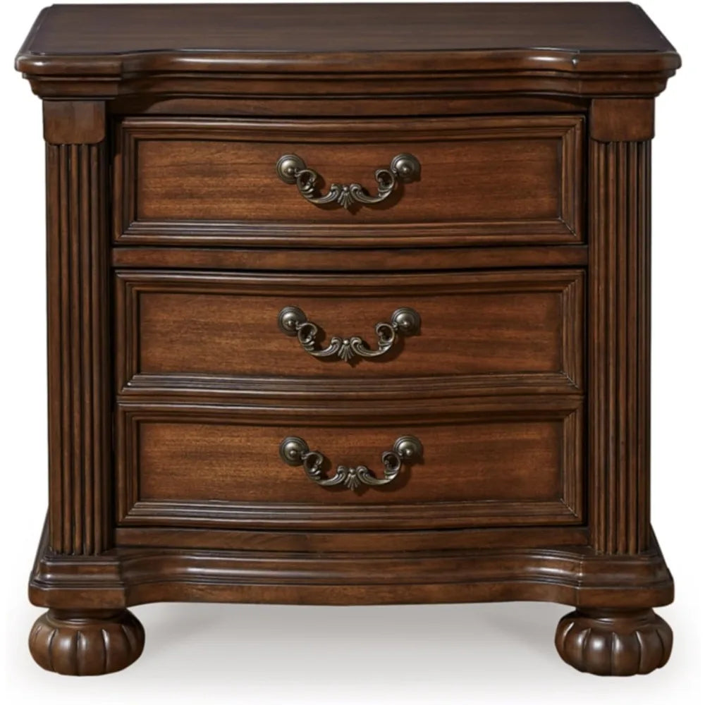 Classic 2 Drawer Nightstand for Bedroom, Dark Brown