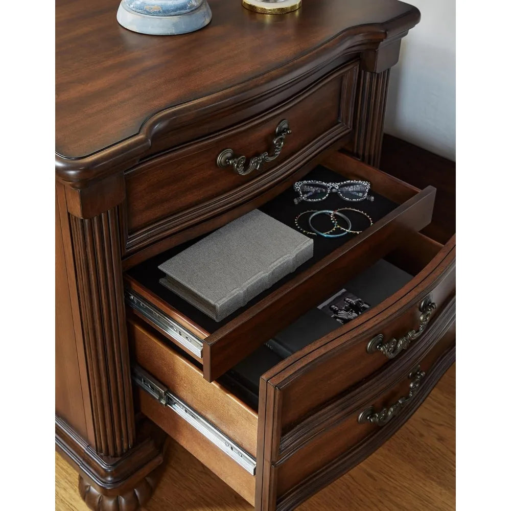 Classic 2 Drawer Nightstand for Bedroom, Dark Brown