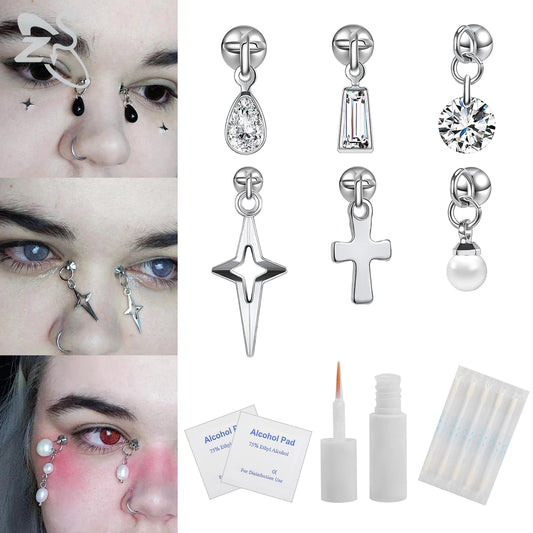 ZS 1 Set Fake Eyebrow Ring Men Nose Lip Labret Studs Faux Belly Rings Replacement Ball Cone Non-Piercing Body Piercing Jewelry