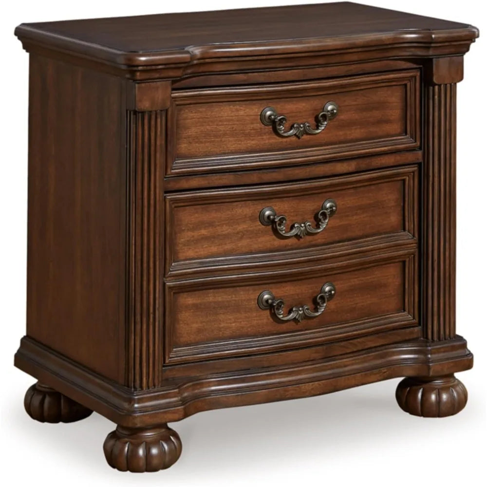 Classic 2 Drawer Nightstand for Bedroom, Dark Brown