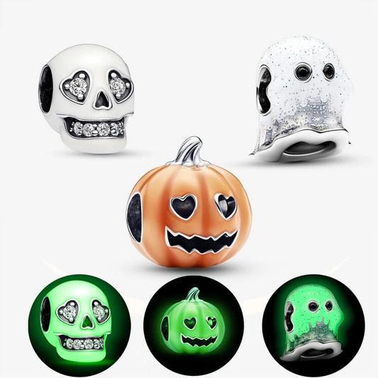 Fit Original Pandora Charm Bracelets Halloween Glow in the Dark Boo Ghost Spooky Pumpkin Skull Charms Jewelry Berloque