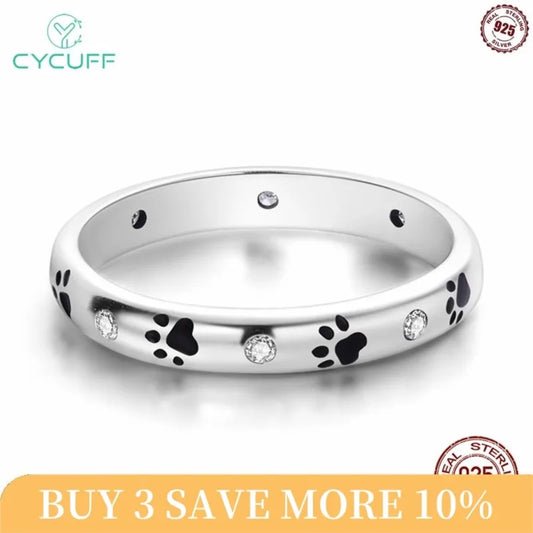 CYCUFF Original Real 925 Sterling Silver Puppy paw prints Rings For Women Wedding Engagement Birthday Silver Jewelry Gift