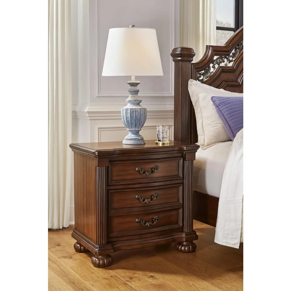 Classic 2 Drawer Nightstand for Bedroom, Dark Brown